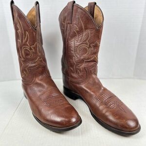 Vintage Justin Mens Cowboy Boots Brown Leather Western Round Toe 3196